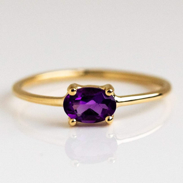 18K gold plated birthstone stainless steel rings