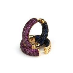 Luxury pave setting two color rhinestone copper huggie earrings
