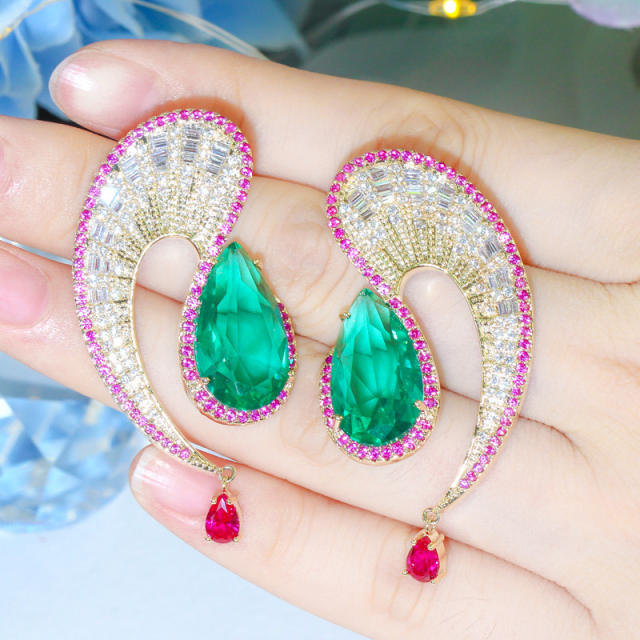 Luxury pave setting cubic zircon drop earrings