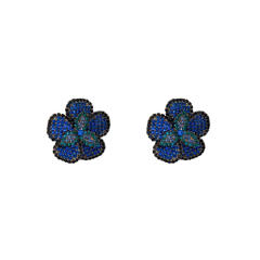 925 needle elegant blue rhinestone pave setting flower studs earrings