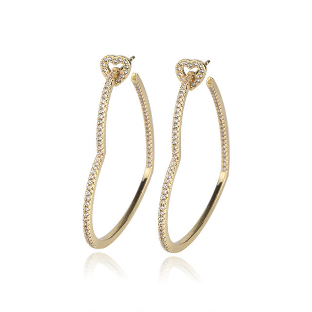 Delicate diamond heart copper earrings
