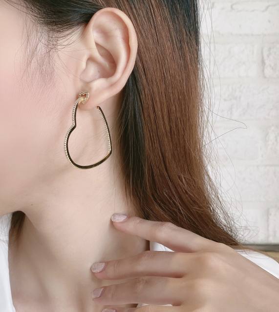 Delicate diamond heart copper earrings
