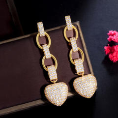 Delicate pave setting cubic zircon diamond heart copper dangle earrings