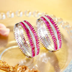 Elegant rose red cubic zircon setting copper hoop earrings