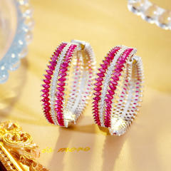 Elegant rose red cubic zircon setting copper hoop earrings