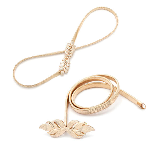 Korean fashion gold color leaf easy match elastic belt