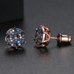 Hiphop color cubic zircon copper studs earrings for men