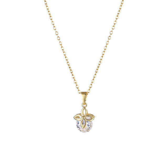 Korean fashion diamond clover stainless steel chain necklace