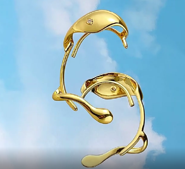 18K gold plated copper unique geometric ear wrap