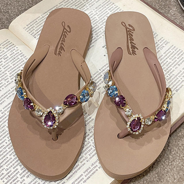 Summer design personality glass crystal diamond flip flops