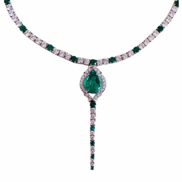 Elegant emerald cubic zircon statement luxury copper necklace set