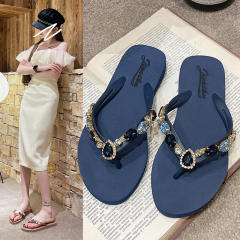 Summer design personality glass crystal diamond flip flops