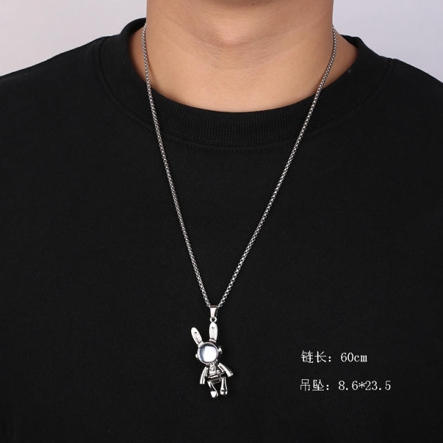 Hiphop alloy rabbit pendant stainless steel chain necklace for men