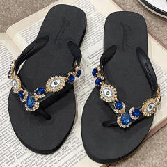 Vintage evil eye blue eye glass crystal diamond flip flops