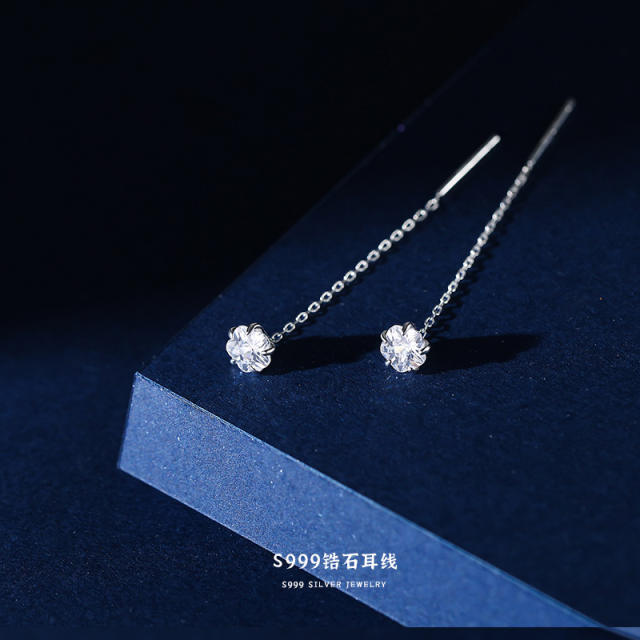 999 sterling silver diamond chic threader earrings