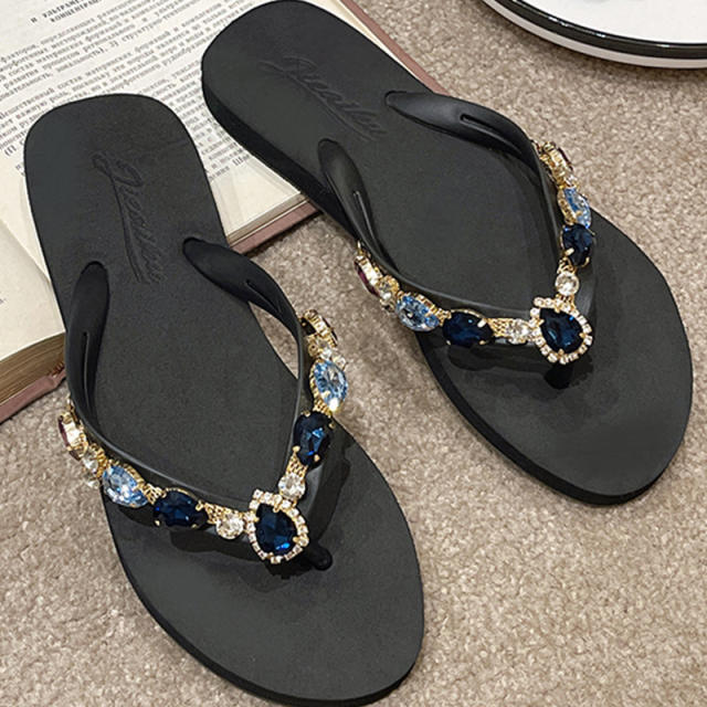 Summer design personality glass crystal diamond flip flops
