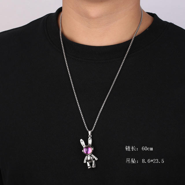 Hiphop alloy rabbit pendant stainless steel chain necklace for men