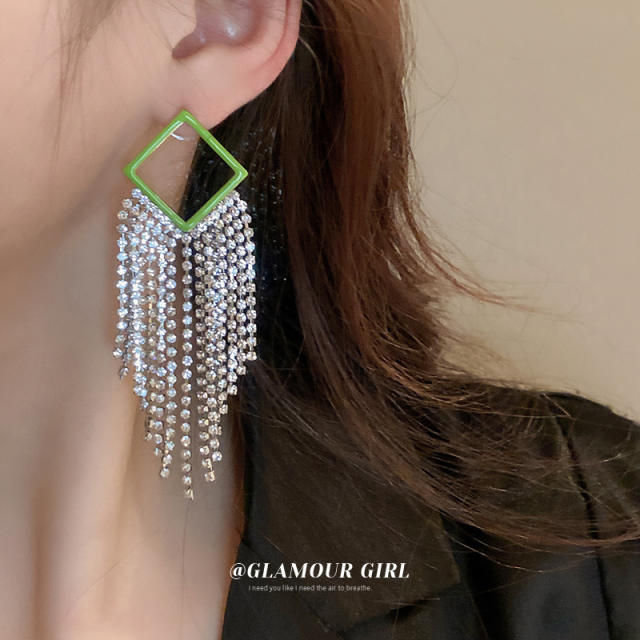 Luxury hollow out colorful diamond tassel earrings
