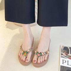 Color glass crystal heart diamond flip flops