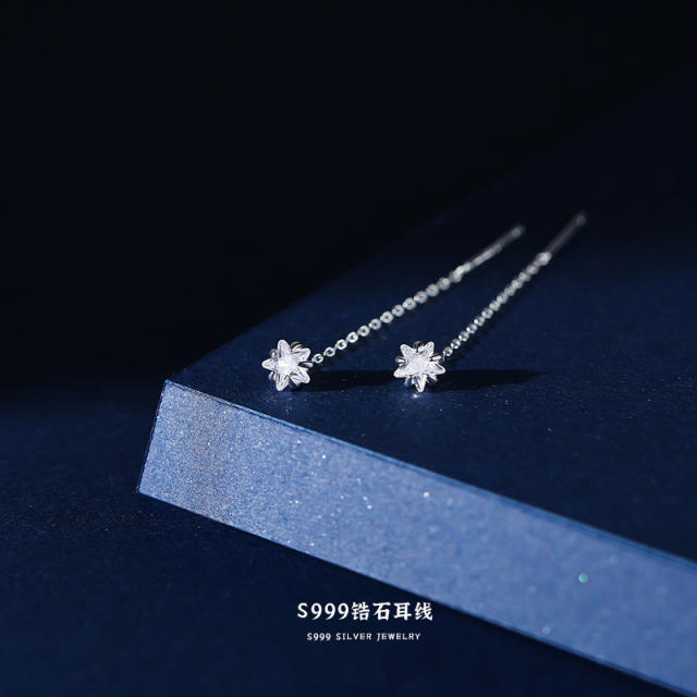 999 sterling silver diamond chic threader earrings