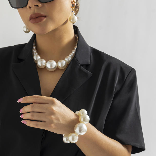 Personality plastic pearl bead necklace set