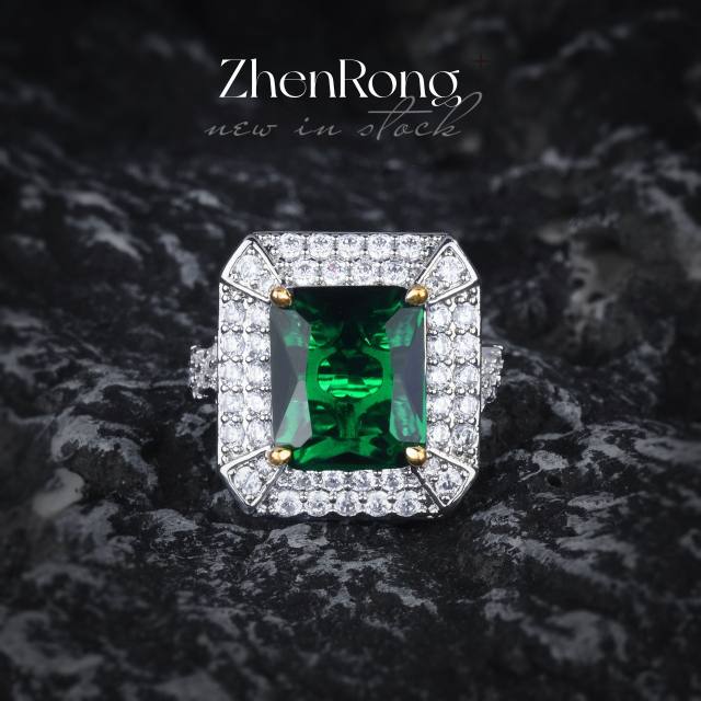Luxury princess cut emerald copper statement rings