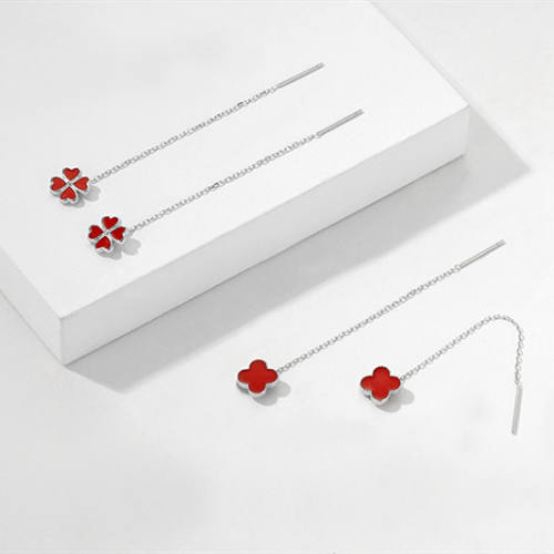 925 sterling silver black clover chic threader earrings