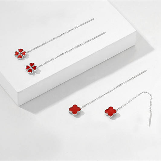 925 sterling silver black clover chic threader earrings