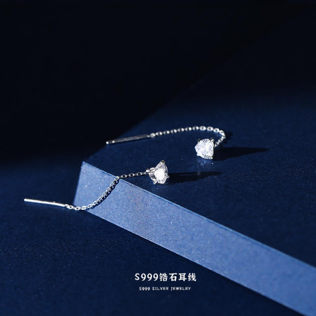 999 sterling silver diamond chic threader earrings