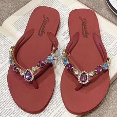 Summer design personality glass crystal diamond flip flops