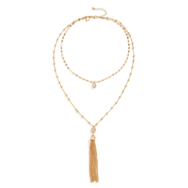 Concise two layer chain tassel long necklace