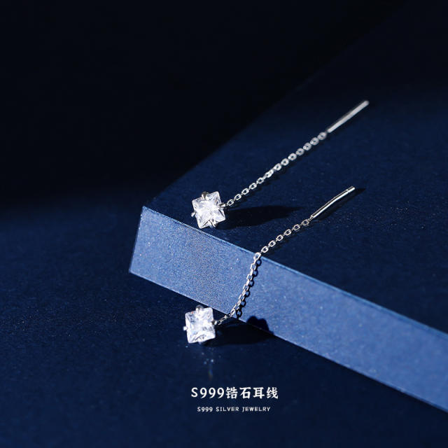999 sterling silver diamond chic threader earrings