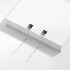 925 sterling silver black clover chic threader earrings