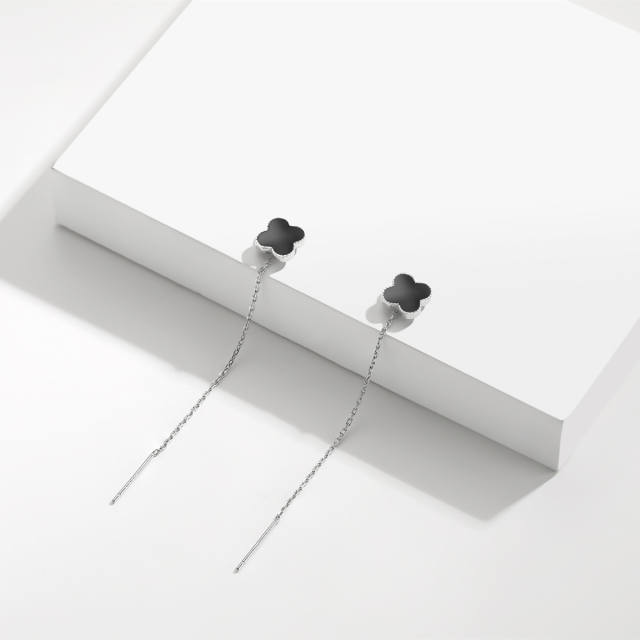 925 sterling silver black clover chic threader earrings