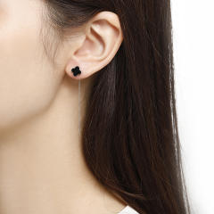 925 sterling silver black clover chic threader earrings