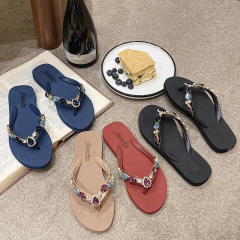 Summer design personality glass crystal diamond flip flops