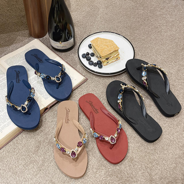 Summer design personality glass crystal diamond flip flops