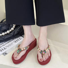Color glass crystal heart diamond flip flops