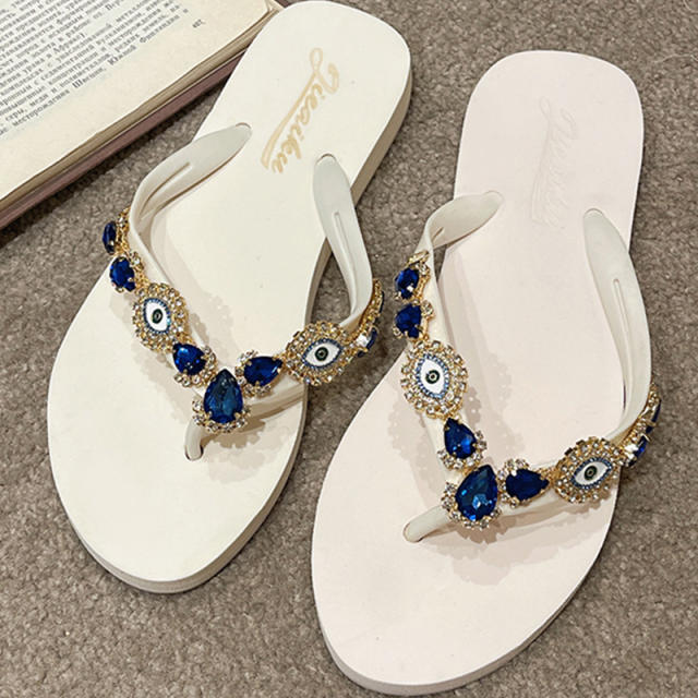 Vintage evil eye blue eye glass crystal diamond flip flops