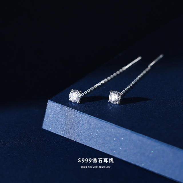 999 sterling silver diamond chic threader earrings