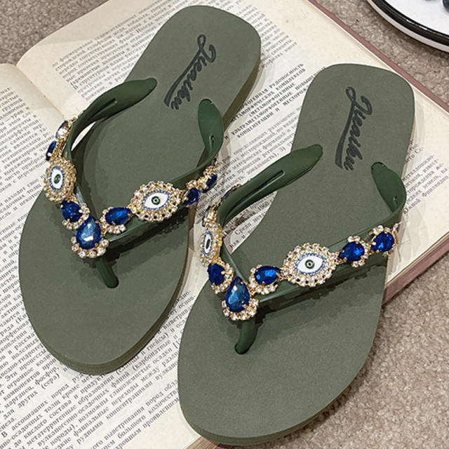 Vintage evil eye blue eye glass crystal diamond flip flops