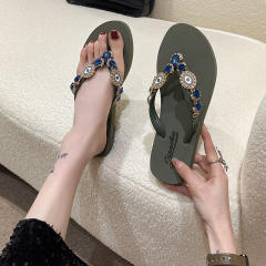 Vintage evil eye blue eye glass crystal diamond flip flops