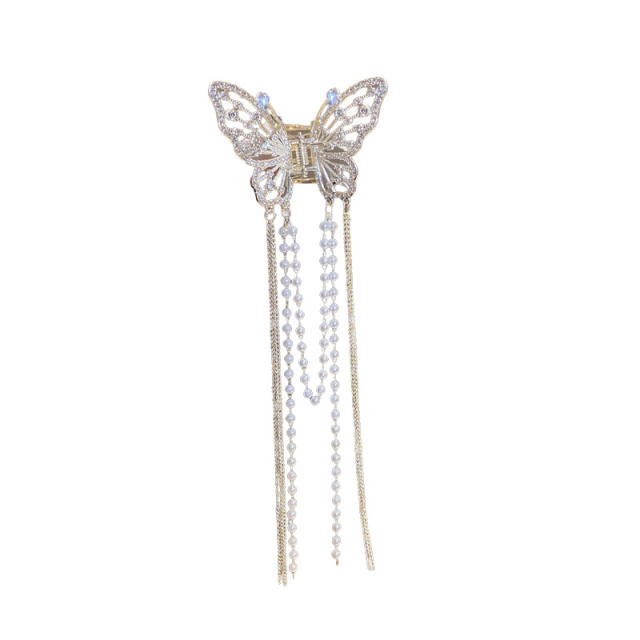 Delicate diamond butterfly long tassel hair claw clips