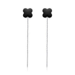 925 sterling silver black clover chic threader earrings