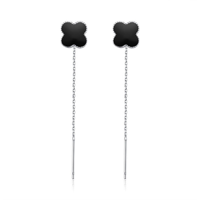 925 sterling silver black clover chic threader earrings