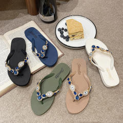 Vintage evil eye blue eye glass crystal diamond flip flops