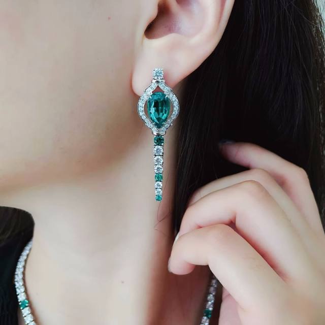 Elegant emerald cubic zircon statement luxury copper necklace set