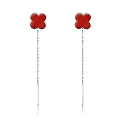925 sterling silver black clover chic threader earrings
