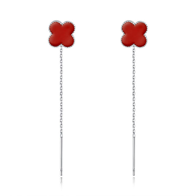 925 sterling silver black clover chic threader earrings