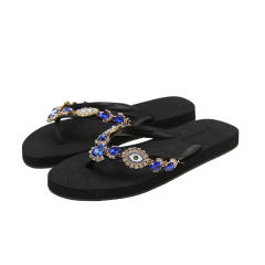 Vintage evil eye blue eye glass crystal diamond flip flops